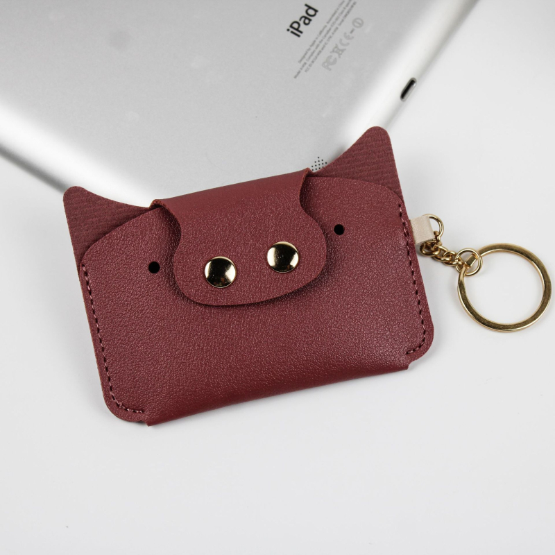 Θήκη καρτών από PU δέρμα με μπρελόκ, ultra‑ελαφριά, διπλής πτυχής, επένδυση από συνθετικό δέρμα