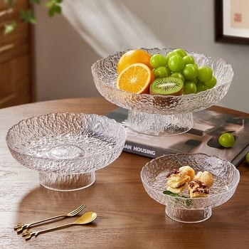 Δίσκος φρούτων από γυαλί, με ψηλό σχεδιασμό και χαραγμένο μοτίβο (Υλικό: Γυαλί; Μάρκα: SENHE; Μοτίβο: Χαραγμένο; Κυκλοφορία: Άνοιξη 2023)