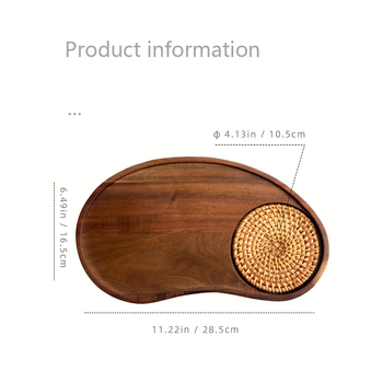 Drveni tanjur od akacije, nepravilan oblik, promjer 10-10,9 cm, maslena površina, za šalice, čaj i grickalice