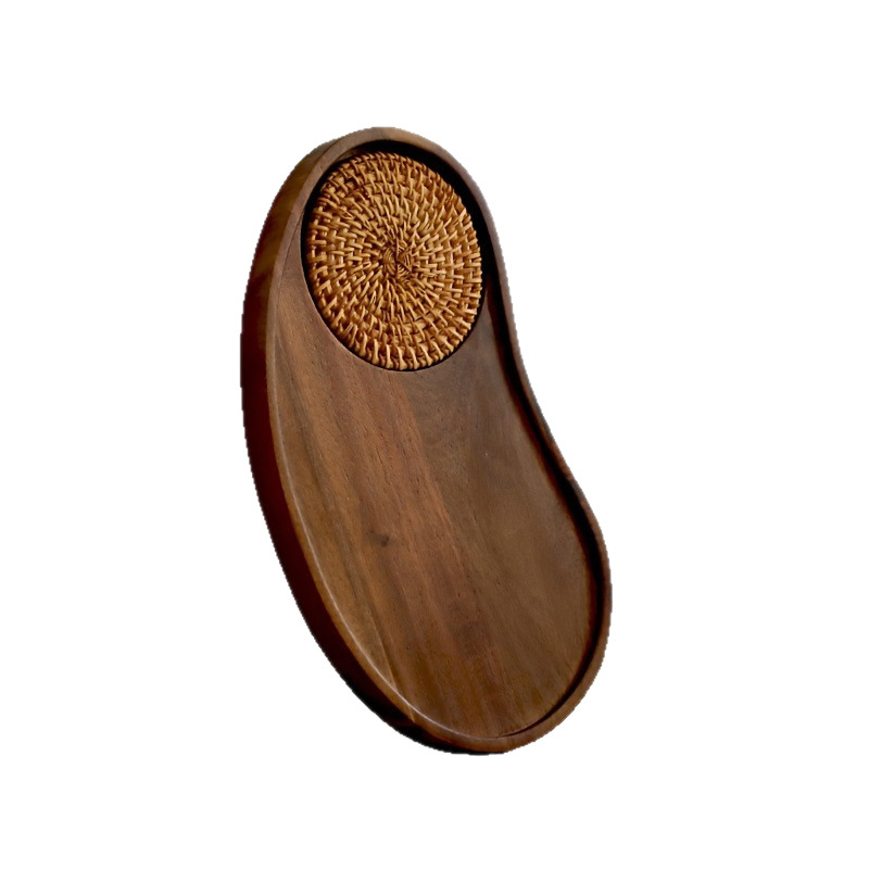 Drveni tanjur od akacije, nepravilan oblik, promjer 10-10,9 cm, maslena površina, za šalice, čaj i grickalice