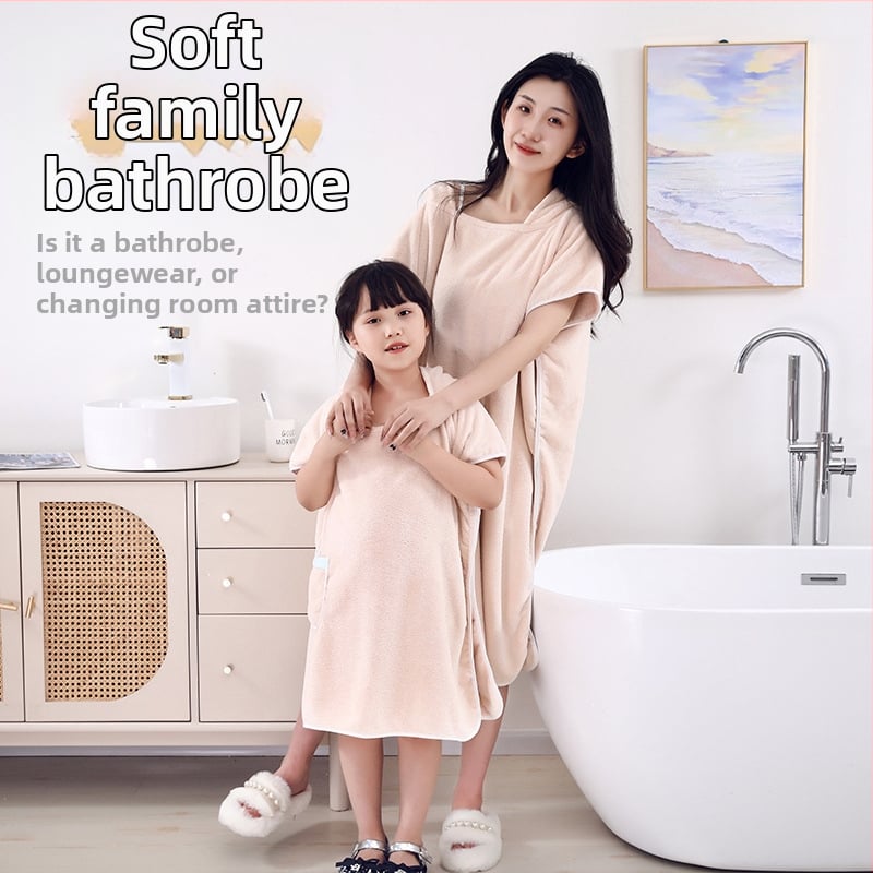 Ρόμπα μπάνιου από κοραλλένιο φλίς για ενήλικες και παιδιά, με κουκούλα, unisex, σετ γονέα-παιδιού, γρήγορο στέγνωμα και υψηλή απορροφητικότητα; ύφασμα: κοραλλένιο φλίς; βασικό υλικό: πολυεστέρας 85%
