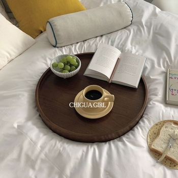 Ins-stil masivno drveni okrugli pladanj – japanski stil drveni spremnik za kavu i voće, moderan minimalistički dizajn