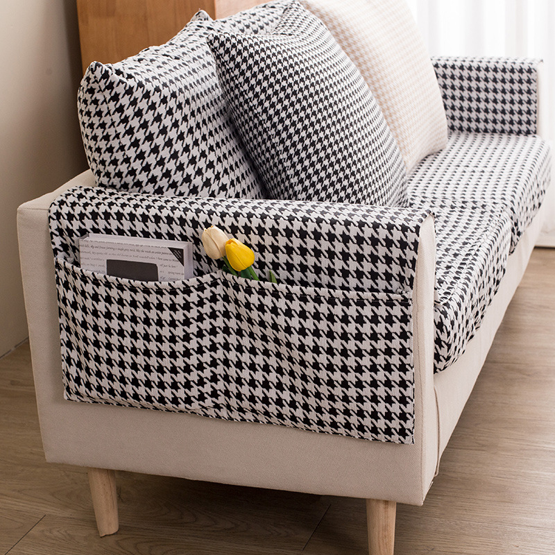Navlaka za naslonjač s uzorkom houndstooth, džep za pohranu, otporna na grebanje mačaka, minimalistički modern dizajn, protuklizno