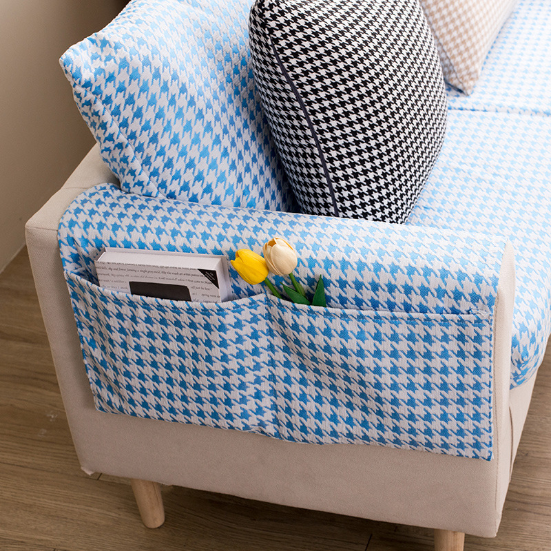 Navlaka za naslonjač s uzorkom houndstooth, džep za pohranu, otporna na grebanje mačaka, minimalistički modern dizajn, protuklizno