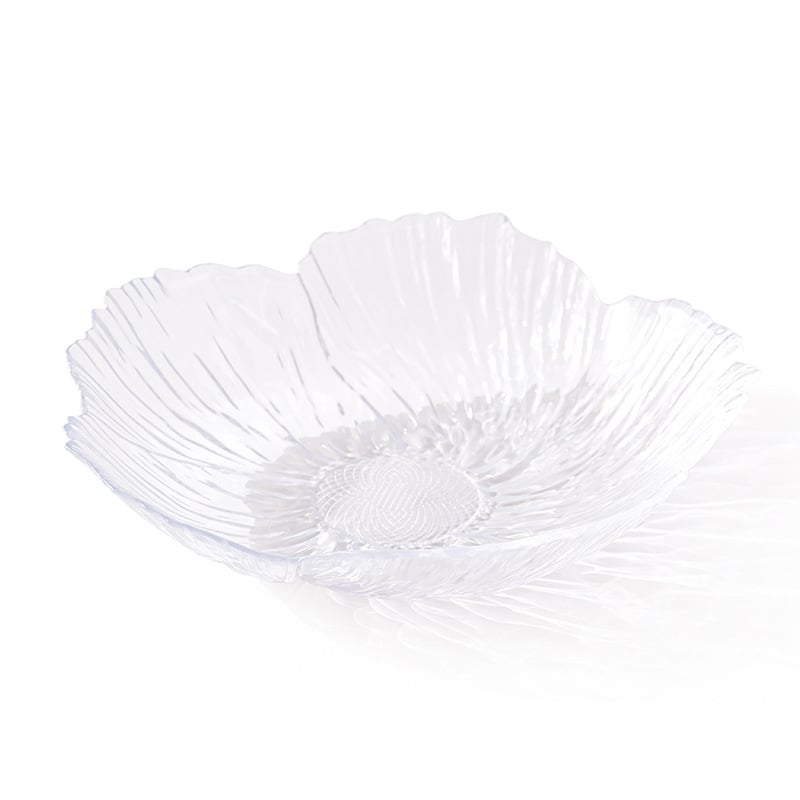 Šiaurietiškai modernus vaisių padėklas gėlės formos, kristalo plastiko lėkštė su perliniu spindesiu, rankų darbo, įpakuotas PP maišelyje