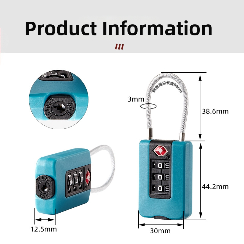 Plum lock TSA23902 mechanický visací zámok, ABS plast, 3 mm hrúbka zámkovej tyče, určený na cestovné kufre a šatníkové skrinky v telocvični
