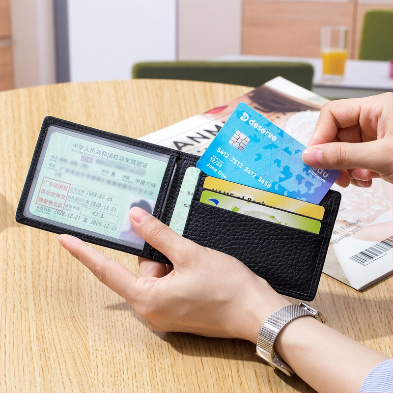 Ultra tenký kožený držiteľ dokladov s RFID, 1-sklopný wallet, hovädzia Koža, klip na pas/ID
