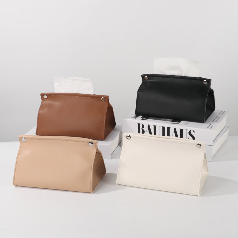 Ādas salvetes kaste – minimālistisks mūsdienīgs dizains, modelis plakts atvērums vai V-atvērums, piemērots auto, dzīvojamai istabai un vannas istabai, 100 gab./kaste, logotipa drukāšana un pielāgošana