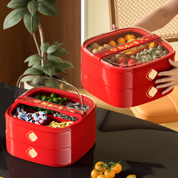 DW farfurie de fructe din plastic, compartimente divizate, Stil chinezesc nou, Lansare 2024, Calitate de primă clasă, Model norocos