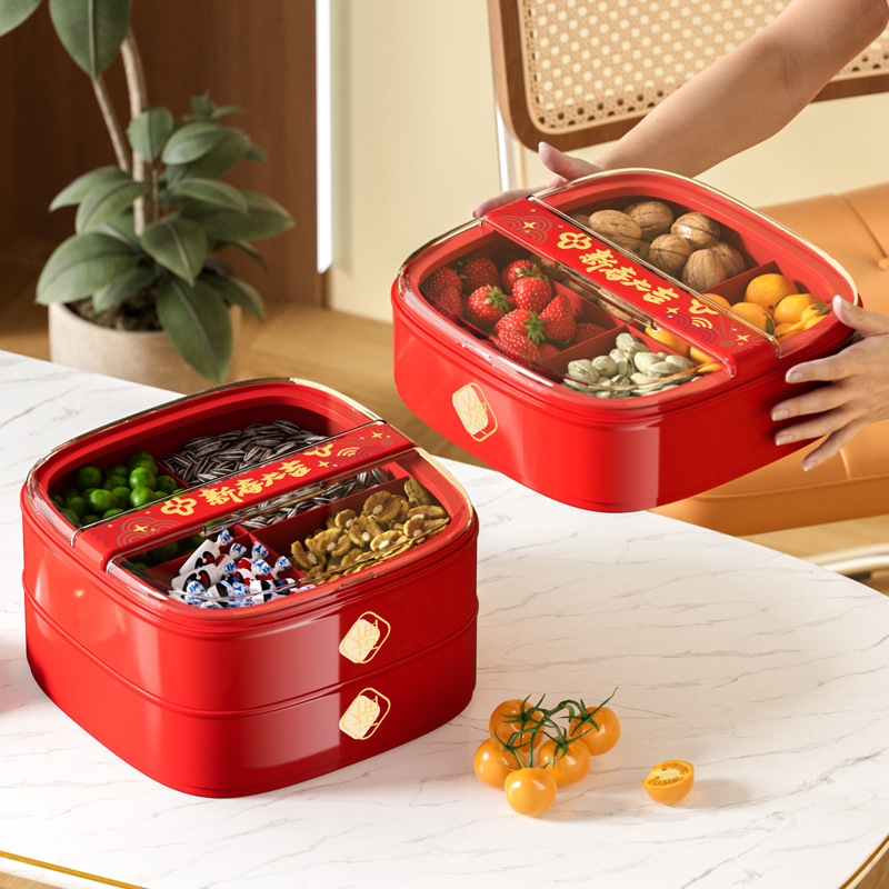 DW farfurie de fructe din plastic, compartimente divizate, Stil chinezesc nou, Lansare 2024, Calitate de primă clasă, Model norocos