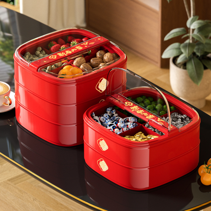 DW farfurie de fructe din plastic, compartimente divizate, Stil chinezesc nou, Lansare 2024, Calitate de primă clasă, Model norocos