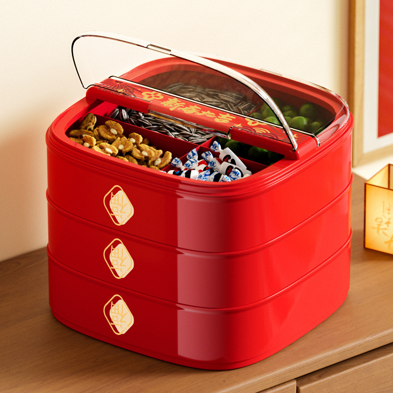 DW farfurie de fructe din plastic, compartimente divizate, Stil chinezesc nou, Lansare 2024, Calitate de primă clasă, Model norocos