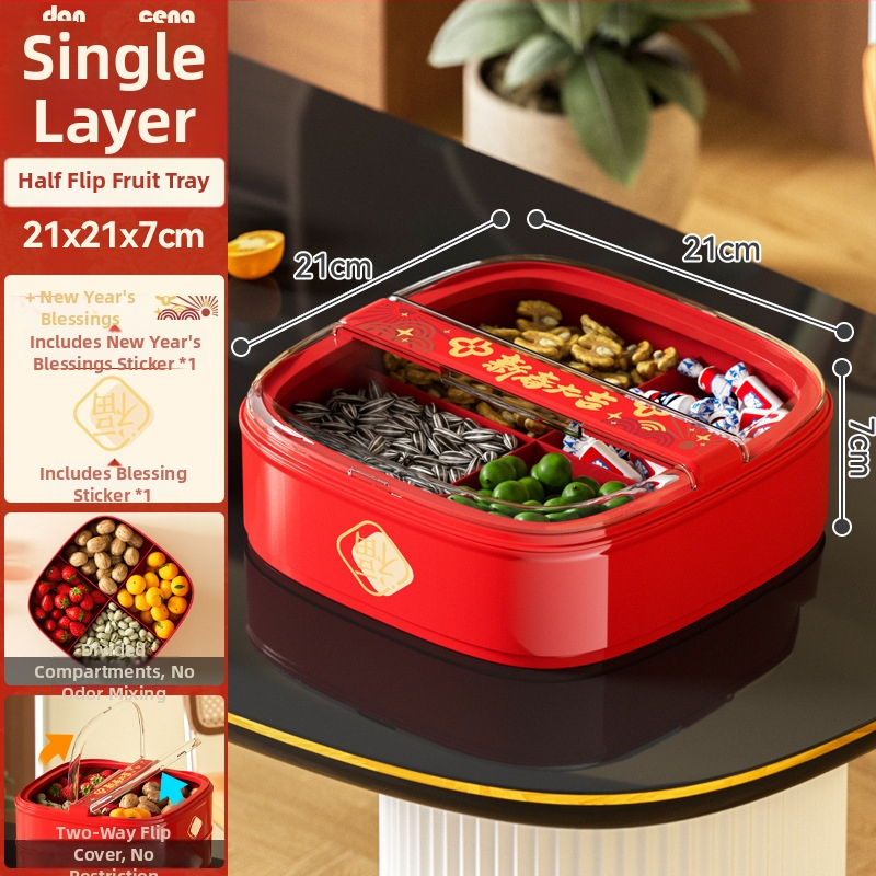 DW farfurie de fructe din plastic, compartimente divizate, Stil chinezesc nou, Lansare 2024, Calitate de primă clasă, Model norocos