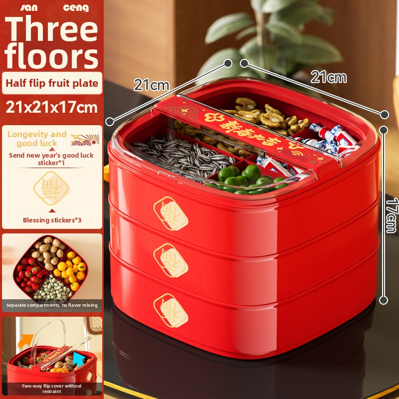 DW farfurie de fructe din plastic, compartimente divizate, Stil chinezesc nou, Lansare 2024, Calitate de primă clasă, Model norocos