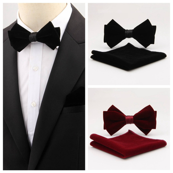 Set papion retro și batistă de buzunar din poliester – monocrom, formă săgeată, pentru bărbați, ambalaj separat