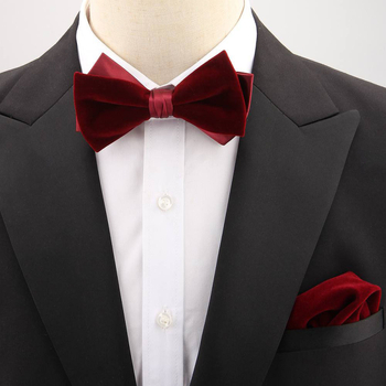 Set papion retro și batistă de buzunar din poliester – monocrom, formă săgeată, pentru bărbați, ambalaj separat