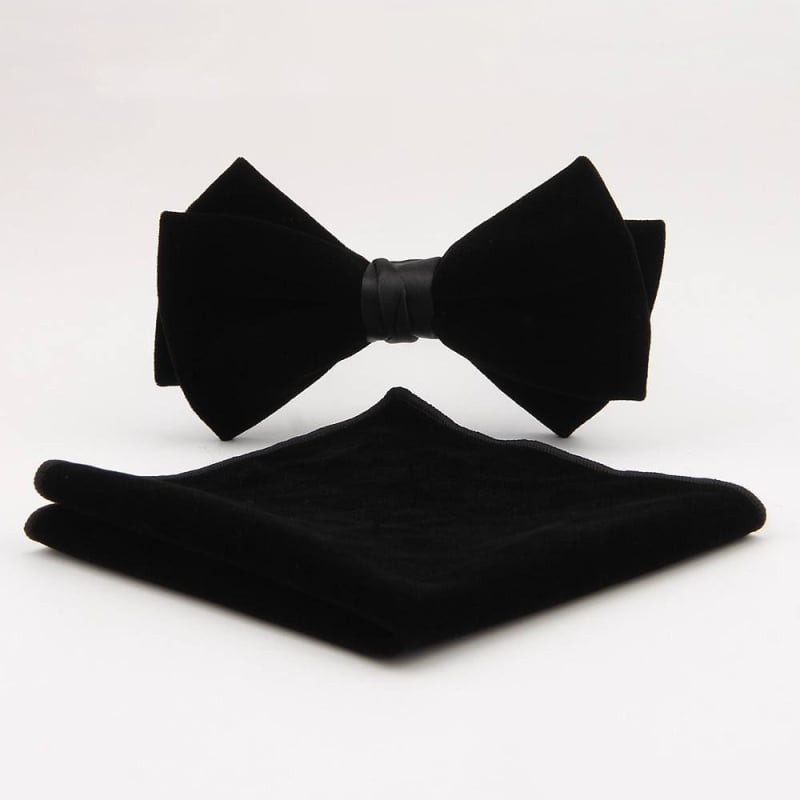 Set papion retro și batistă de buzunar din poliester – monocrom, formă săgeată, pentru bărbați, ambalaj separat