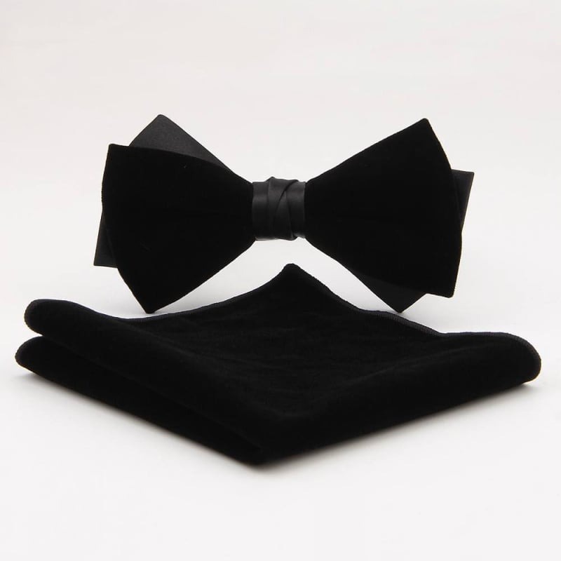 Set papion retro și batistă de buzunar din poliester – monocrom, formă săgeată, pentru bărbați, ambalaj separat