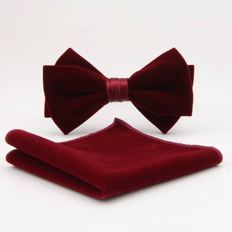 Set papion retro și batistă de buzunar din poliester – monocrom, formă săgeată, pentru bărbați, ambalaj separat