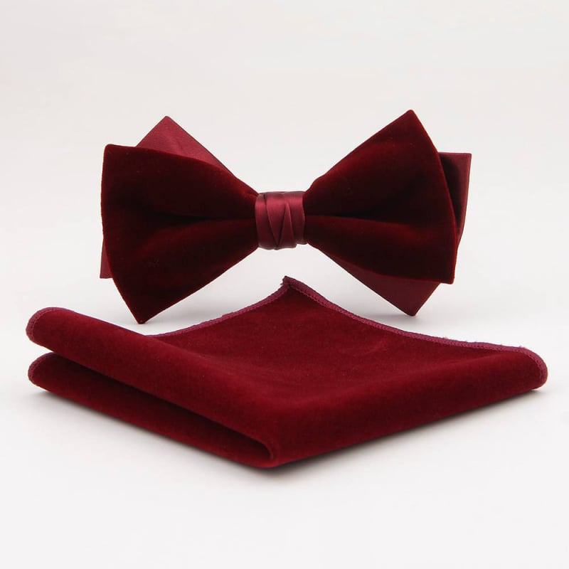 Set papion retro și batistă de buzunar din poliester – monocrom, formă săgeată, pentru bărbați, ambalaj separat