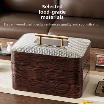 Vintage fa textúrájú aszalt gyümölcsös doboz kettős gyümölcstálcával, zárható és nedvességálló, több rekesz