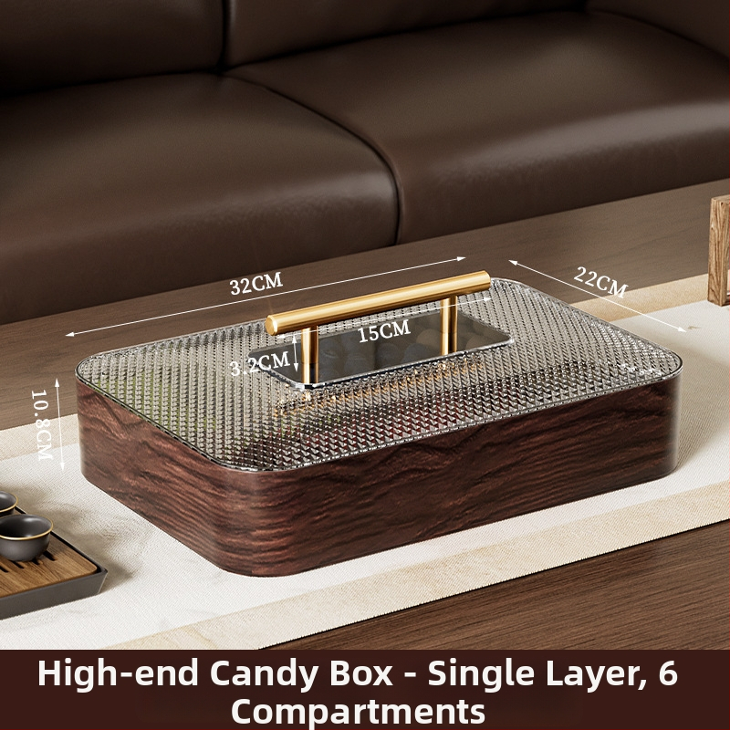 Vintage fa textúrájú aszalt gyümölcsös doboz kettős gyümölcstálcával, zárható és nedvességálló, több rekesz