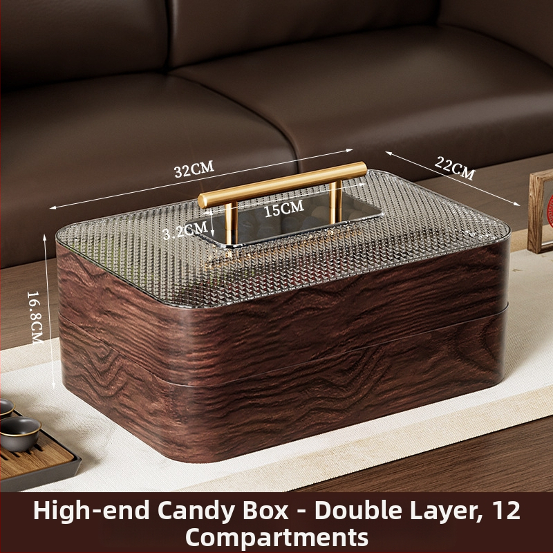 Vintage fa textúrájú aszalt gyümölcsös doboz kettős gyümölcstálcával, zárható és nedvességálló, több rekesz