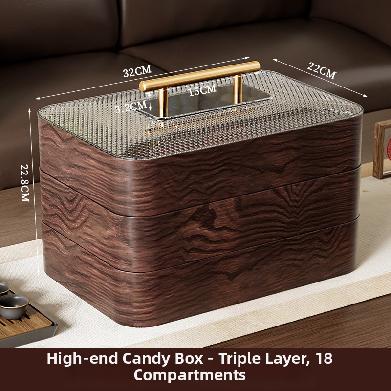 Vintage fa textúrájú aszalt gyümölcsös doboz kettős gyümölcstálcával, zárható és nedvességálló, több rekesz