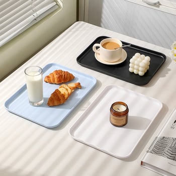 Ορθογώνια Nordic light luxury πιατέλα, πλαστική με έγχρωμη γλάσα, μονοχρωμικό σχέδιο, κατάλληλη για φαγητό και ποτά