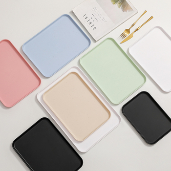 Ορθογώνια Nordic light luxury πιατέλα, πλαστική με έγχρωμη γλάσα, μονοχρωμικό σχέδιο, κατάλληλη για φαγητό και ποτά