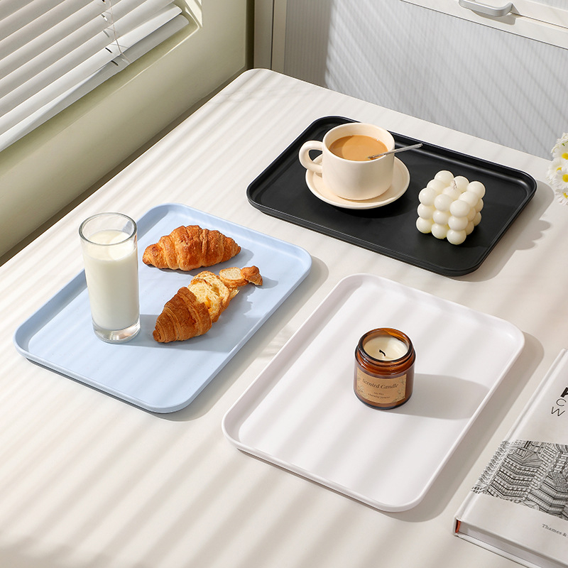 Ορθογώνια Nordic light luxury πιατέλα, πλαστική με έγχρωμη γλάσα, μονοχρωμικό σχέδιο, κατάλληλη για φαγητό και ποτά