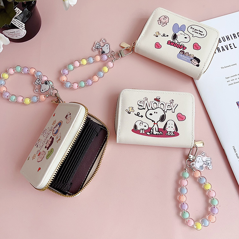 Snoopy port-card cu mai multe buzunare — PU material, model Anime Cartoon, ultra-ușor cu extensie, stil campus, vară 2024