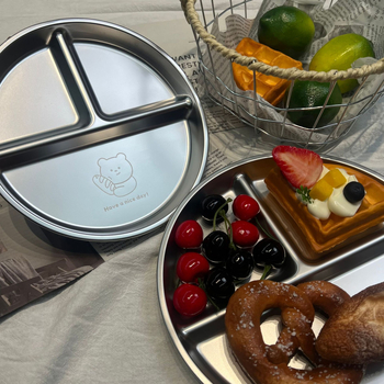 Farfurie de servire din oțel inoxidabil, divizată pentru controlul porțiilor, rotundă, personalizabilă cu logo