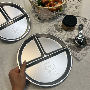 Farfurie de servire din oțel inoxidabil, divizată pentru controlul porțiilor, rotundă, personalizabilă cu logo