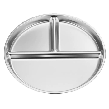 Farfurie de servire din oțel inoxidabil, divizată pentru controlul porțiilor, rotundă, personalizabilă cu logo