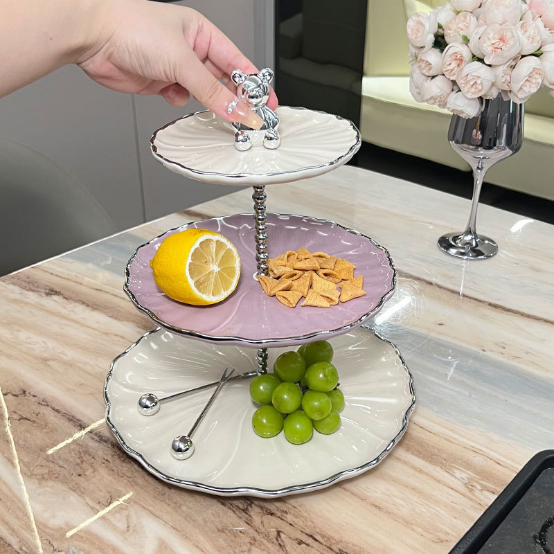 Viacvrstvový porcelánový ovocný tanier – nordický jednoduchý štýl, dekoratívny podnos do obývačky