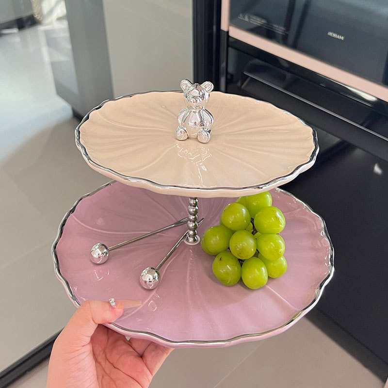 Viacvrstvový porcelánový ovocný tanier – nordický jednoduchý štýl, dekoratívny podnos do obývačky