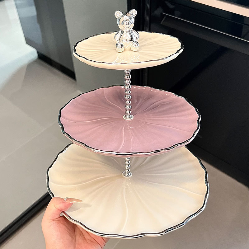 Viacvrstvový porcelánový ovocný tanier – nordický jednoduchý štýl, dekoratívny podnos do obývačky