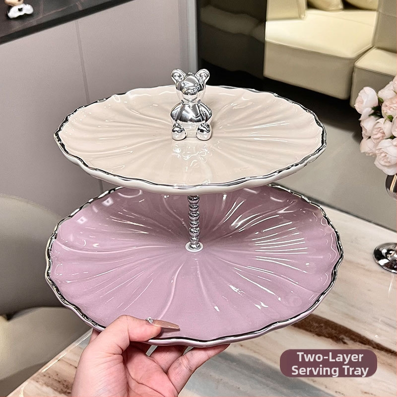 Viacvrstvový porcelánový ovocný tanier – nordický jednoduchý štýl, dekoratívny podnos do obývačky