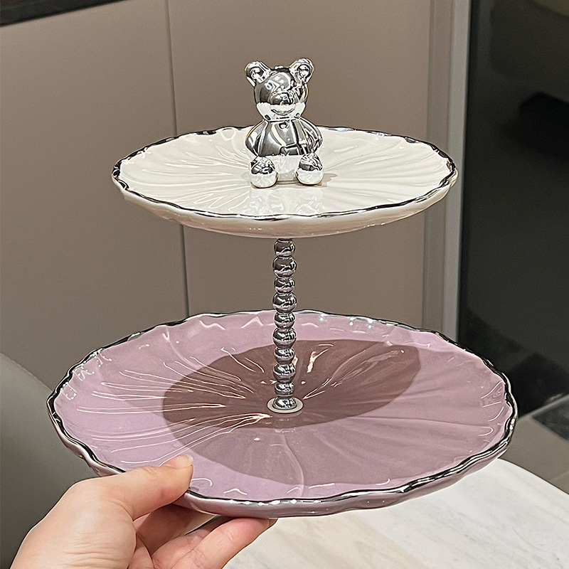 Viacvrstvový porcelánový ovocný tanier – nordický jednoduchý štýl, dekoratívny podnos do obývačky