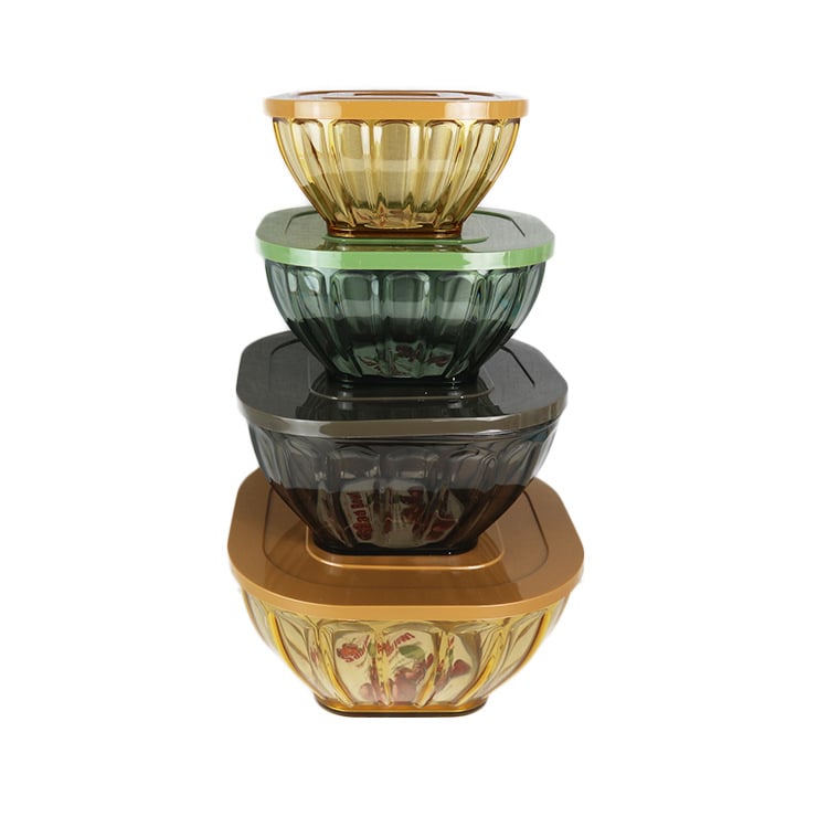  Kovové šalátové misky s poklopom — štvorčlenný set riadu na cestovanie, moderný minimalistický štýl, prvotriedna kvalita