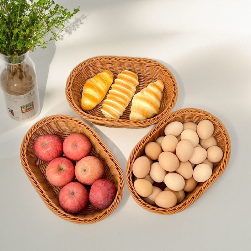 Coș de fructe pentru depozitare, din plastic, împletire imitatie de ratan, stil simplu