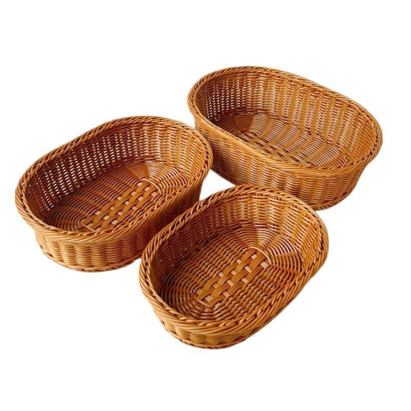 Coș de fructe pentru depozitare, din plastic, împletire imitatie de ratan, stil simplu