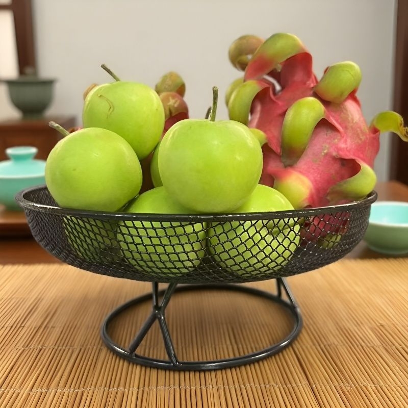 Κυκλική μεταλλική πιατέλα φρούτων με αποστράγγιση, πολυλειτουργική αποθήκευση για τραπεζάκι σαλονιού, ποιότητα πρώτης κατηγορίας, μοντέρνος απλός σχεδιασμός