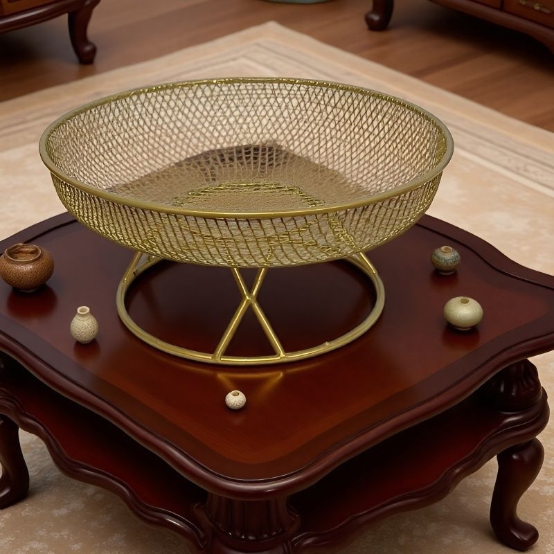 Κυκλική μεταλλική πιατέλα φρούτων με αποστράγγιση, πολυλειτουργική αποθήκευση για τραπεζάκι σαλονιού, ποιότητα πρώτης κατηγορίας, μοντέρνος απλός σχεδιασμός