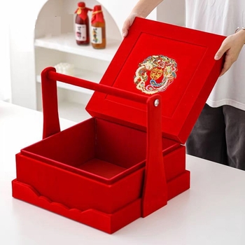 Cutie din lemn pentru zestre de mireasă, cu mâner și capac, cu două nivele pentru fructe uscate și gustări, marca Zhaowei, stil modern minimalist