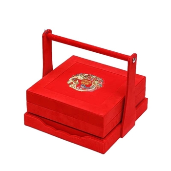 Cutie din lemn pentru zestre de mireasă, cu mâner și capac, cu două nivele pentru fructe uscate și gustări, marca Zhaowei, stil modern minimalist