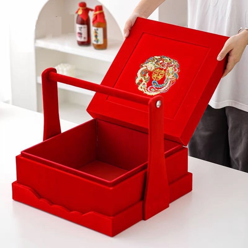 Cutie din lemn pentru zestre de mireasă, cu mâner și capac, cu două nivele pentru fructe uscate și gustări, marca Zhaowei, stil modern minimalist