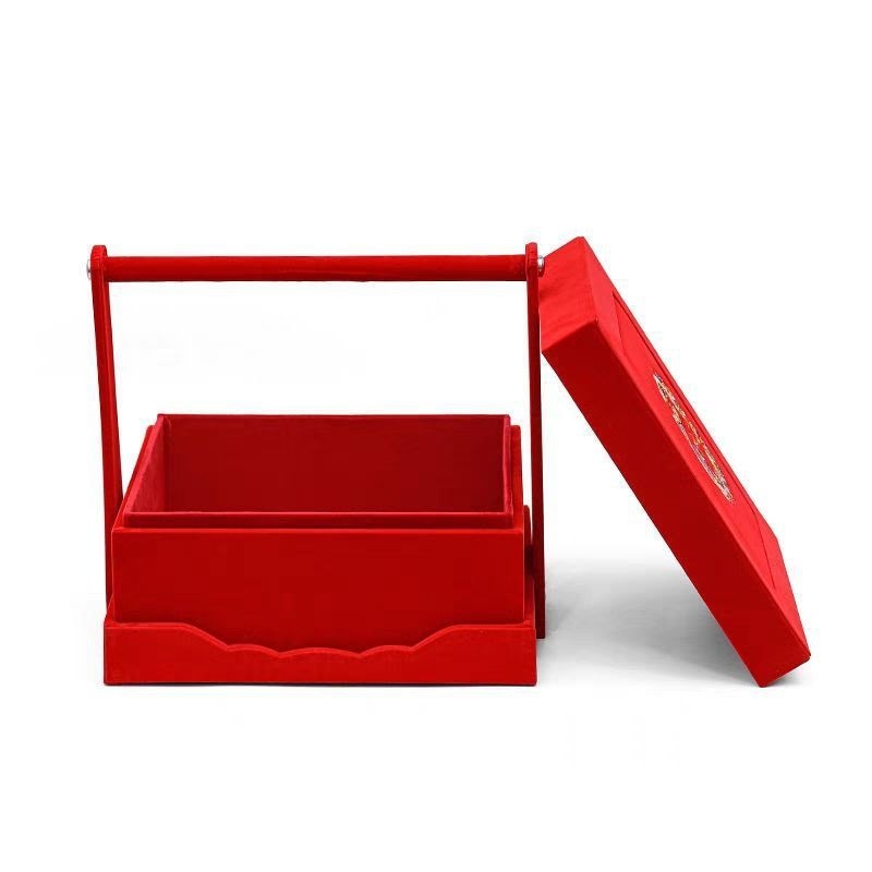 Cutie din lemn pentru zestre de mireasă, cu mâner și capac, cu două nivele pentru fructe uscate și gustări, marca Zhaowei, stil modern minimalist