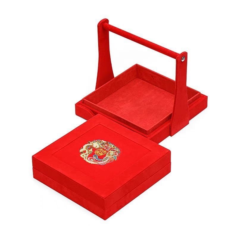 Cutie din lemn pentru zestre de mireasă, cu mâner și capac, cu două nivele pentru fructe uscate și gustări, marca Zhaowei, stil modern minimalist